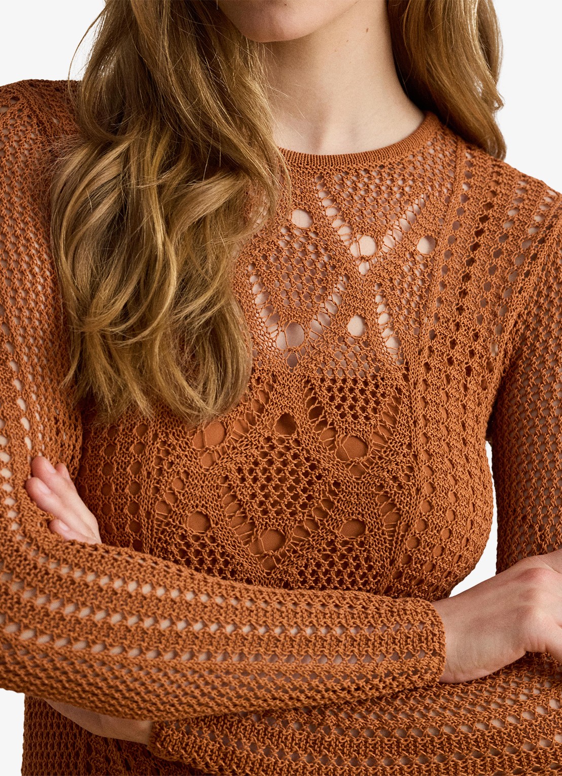 Ralph Lauren Midi jurk met opengebreid dessin - detail 2 red terracotta / rood
