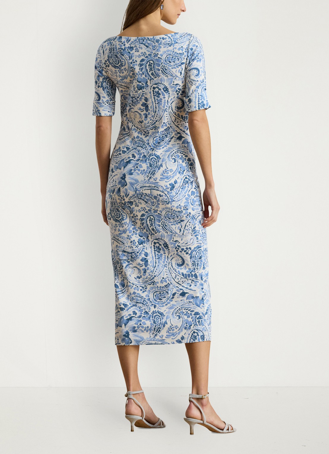 Ralph Lauren Midi jurk met paisley dessin - achterkant 5 white/blue / blauw