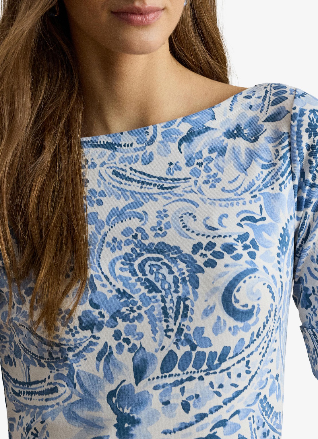 Ralph Lauren Midi jurk met paisley dessin - detail 3 white/blue / blauw