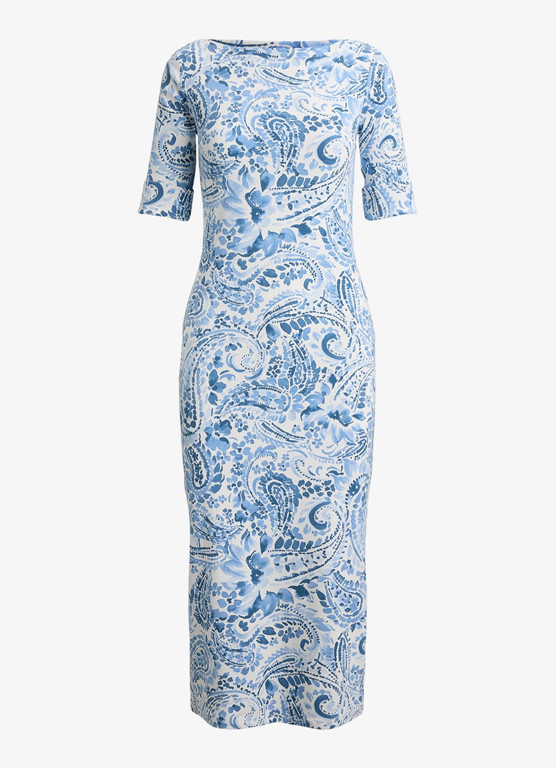 Ralph Lauren Midi jurk met paisley dessin - voorkant white/blue / blauw