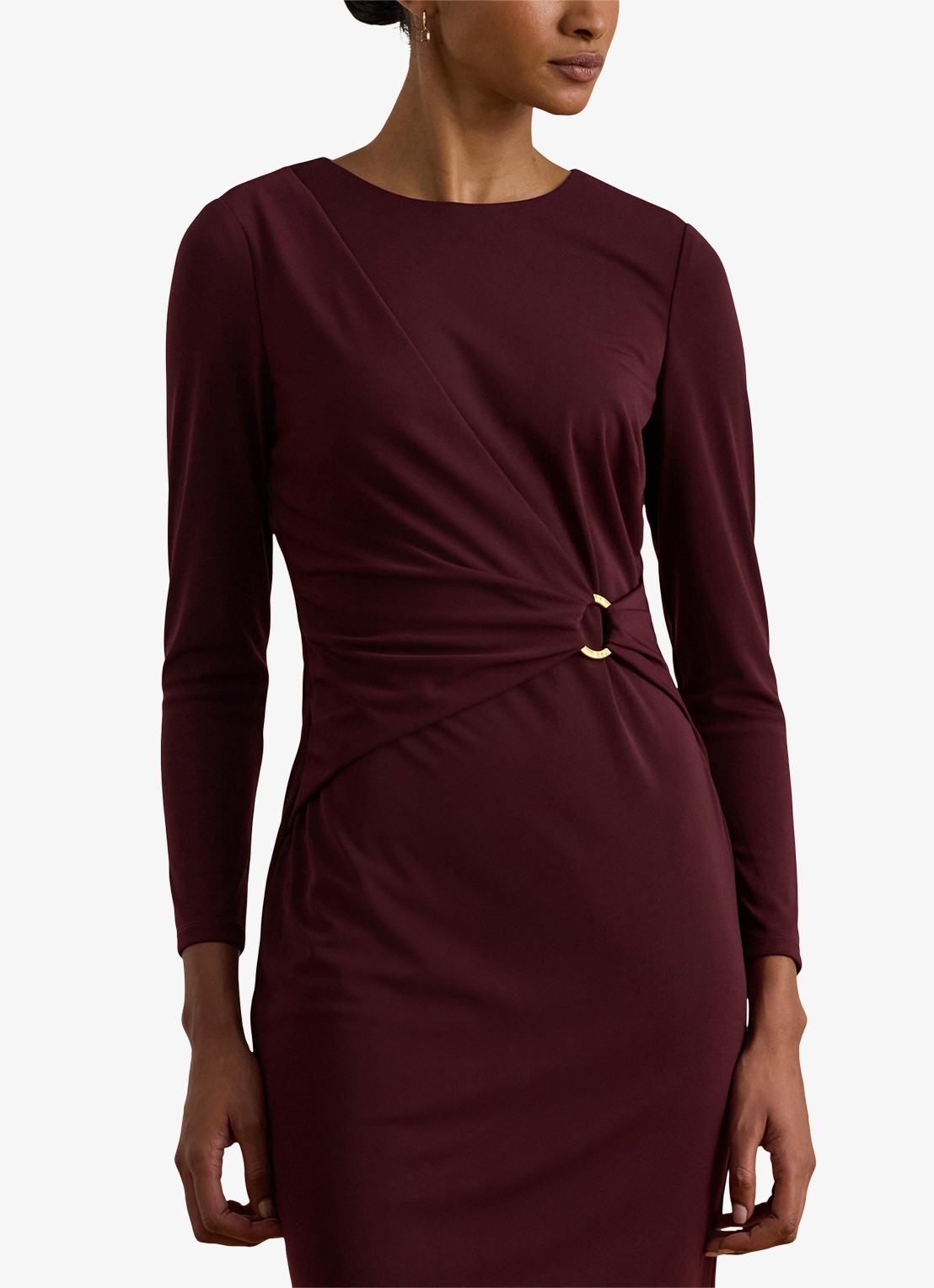 Ralph Lauren Midi jurk met plooidetail - detail dark garnet / bordeauxrood