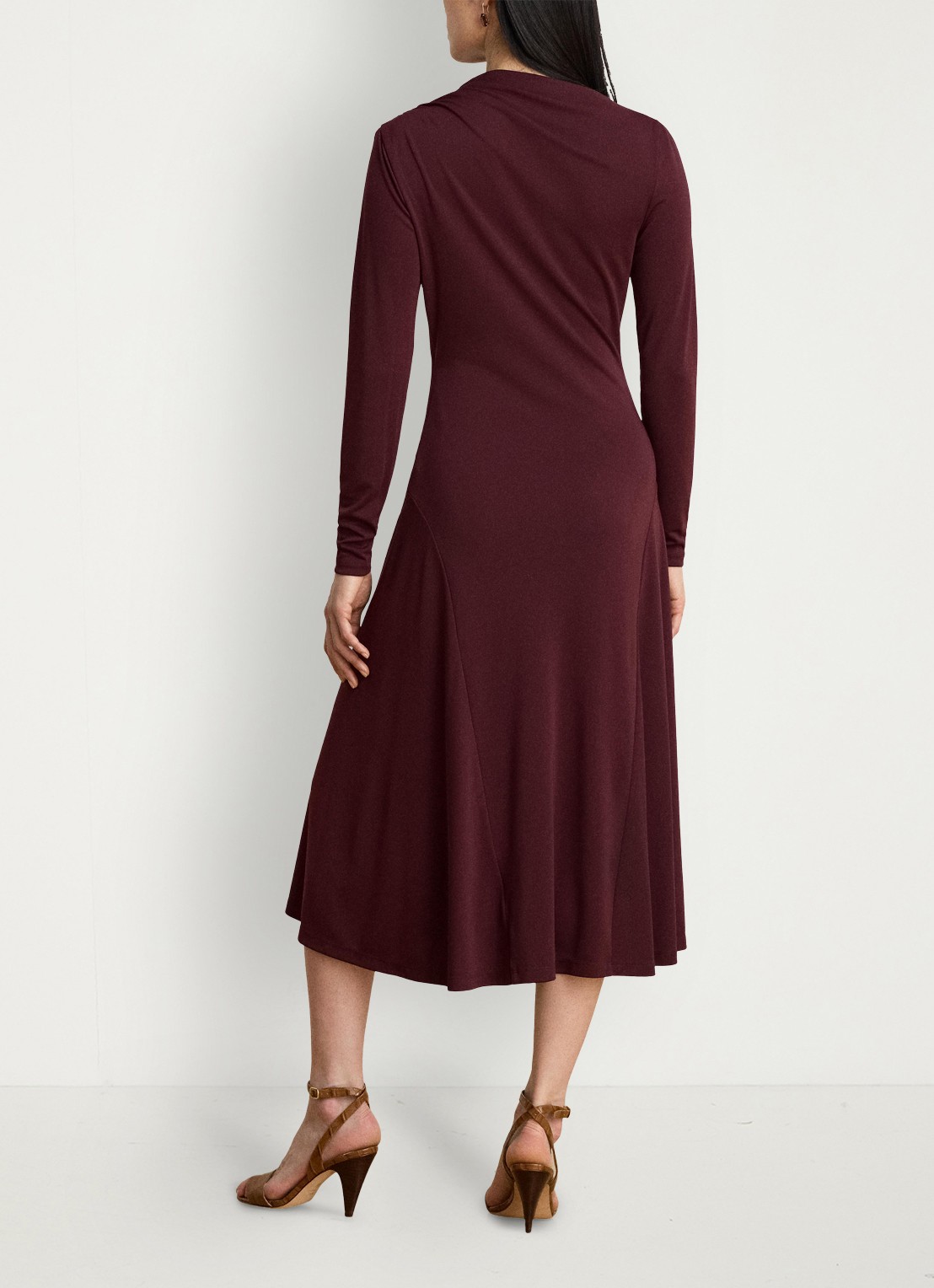 Ralph Lauren Midi jurk met plooidetail - achterkant 3 dark garnet / bordeauxrood