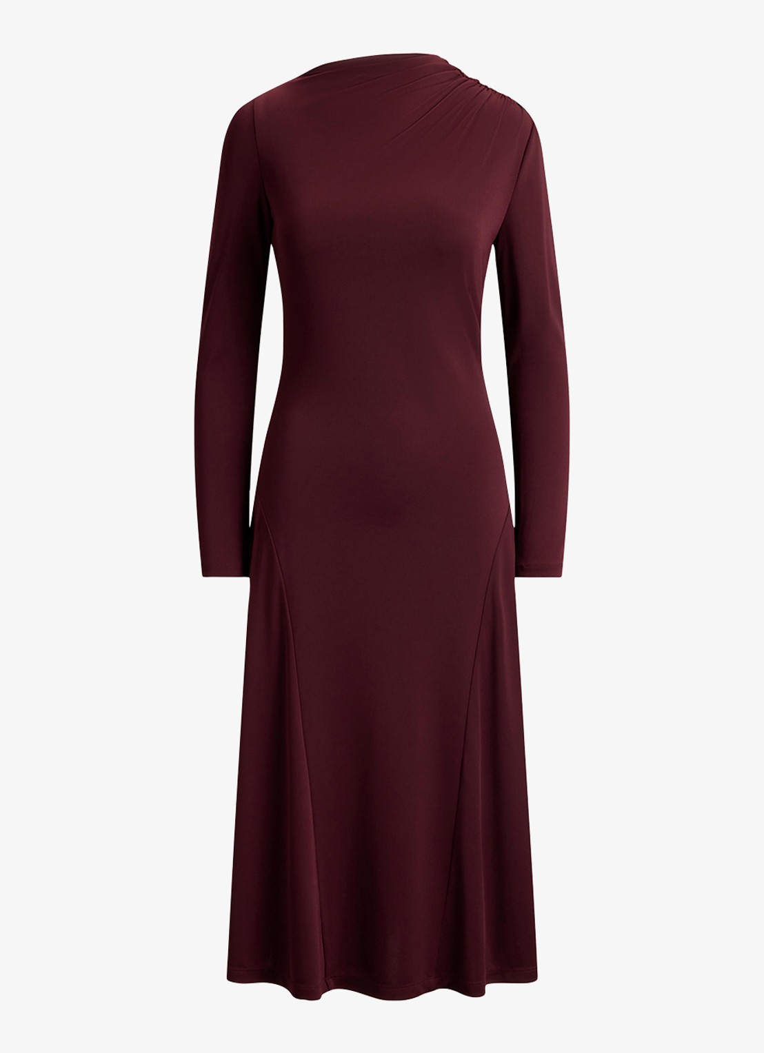 Ralph Lauren Midi jurk met plooidetail - voorkant 4 dark garnet / bordeauxrood
