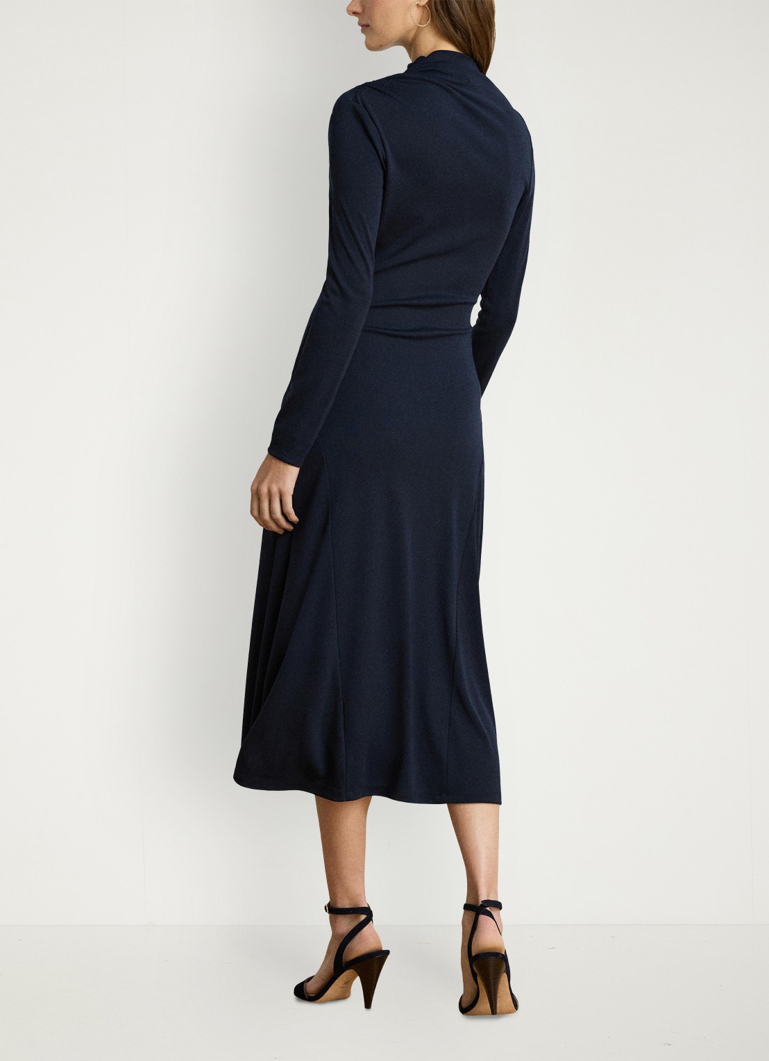 Ralph Lauren Midi jurk met plooidetail - achterkant lauren navy / blauw