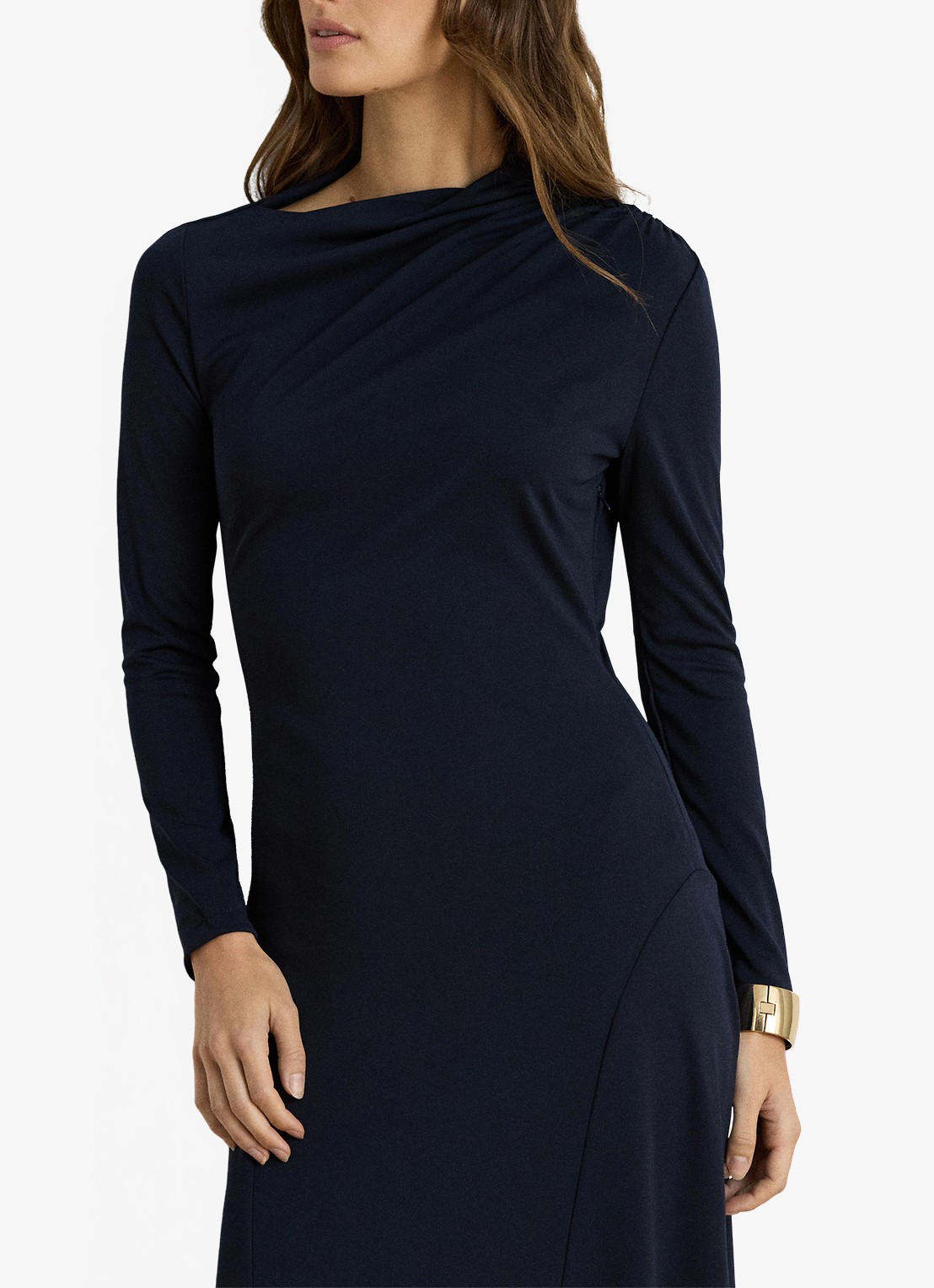 Ralph Lauren Midi jurk met plooidetail - detail 2 lauren navy / blauw