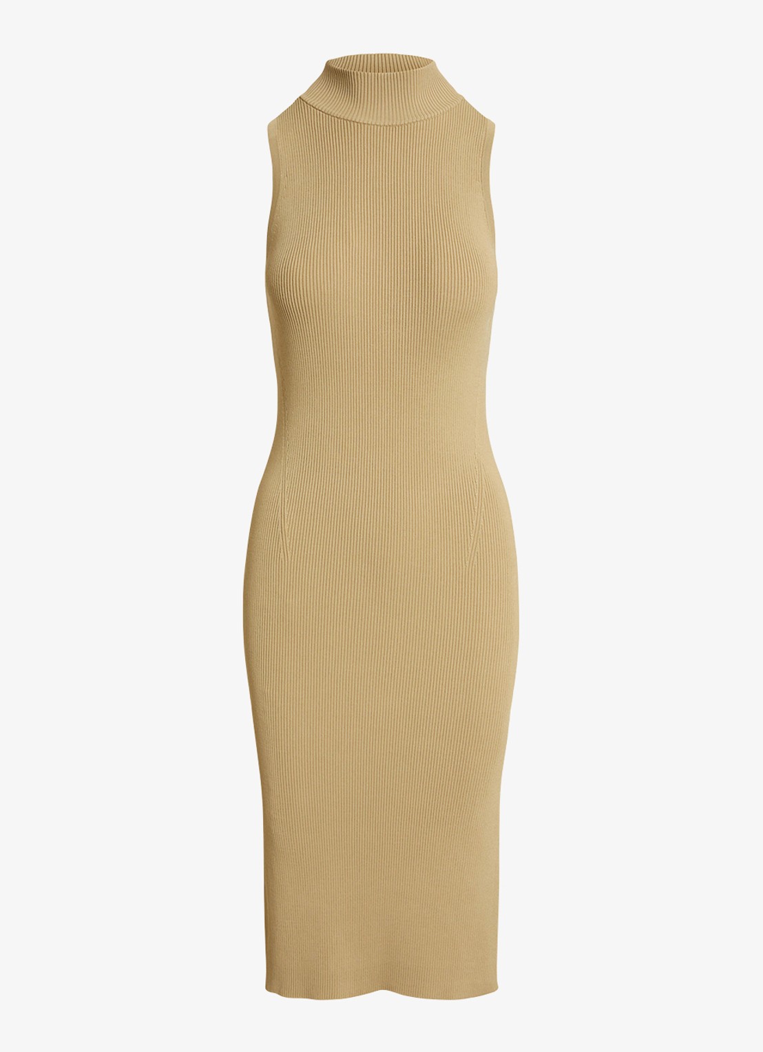 Ralph Lauren Midi jurk met ribstructuur - voorkant 2 birch tan / beige