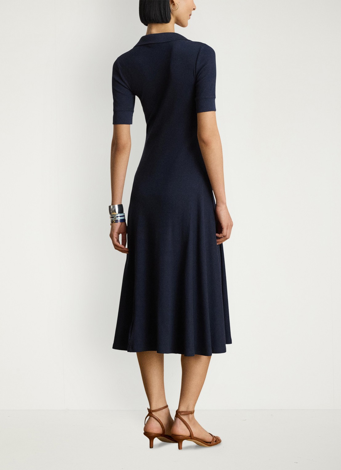 Ralph Lauren Midi jurk met ribstructuur - achterkant 3 donkerblauw