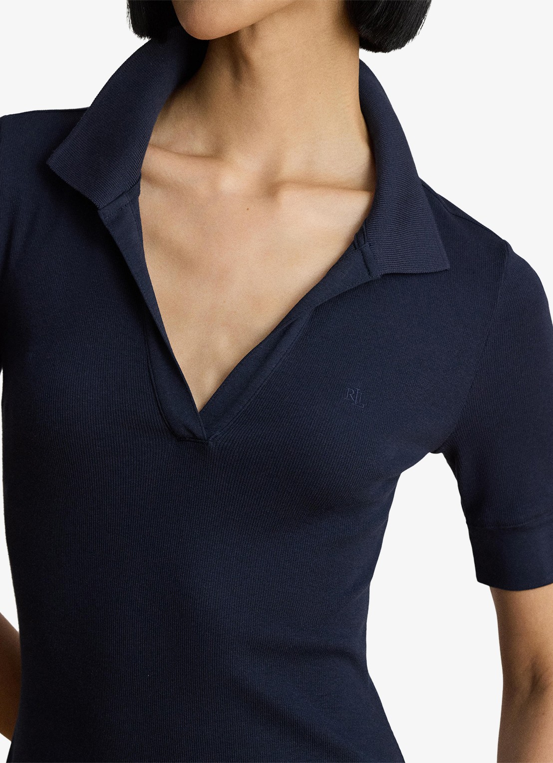 Ralph Lauren Midi jurk met ribstructuur - detail 4 donkerblauw