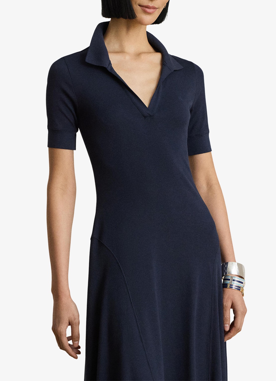 Ralph Lauren Midi jurk met ribstructuur - detail 5 donkerblauw