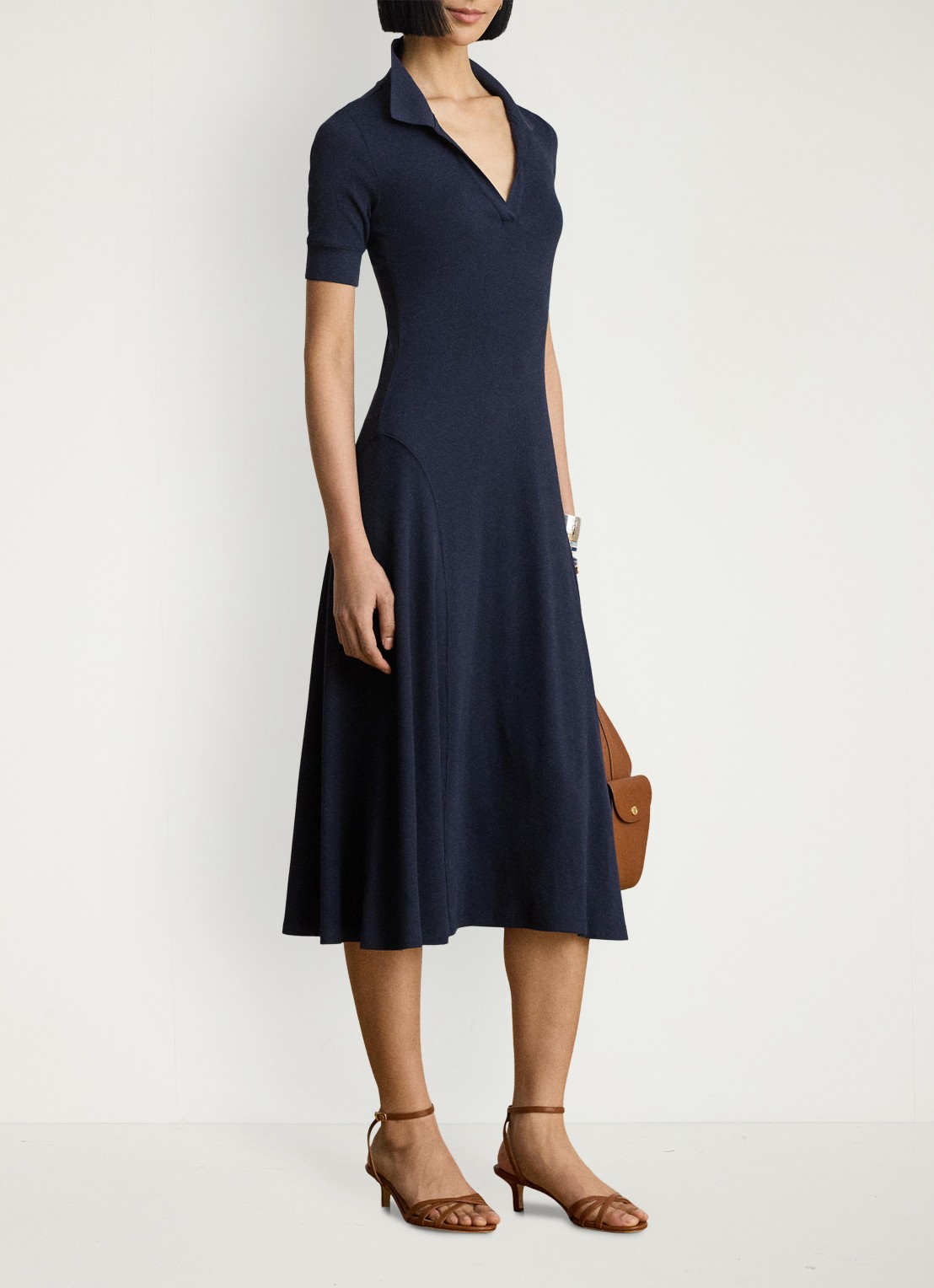 Ralph Lauren Midi jurk met ribstructuur - voorkant 2 donkerblauw