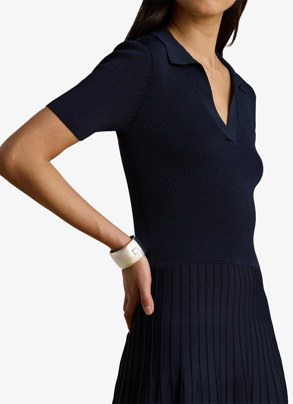 Ralph Lauren Midi jurk met ribstructuur - detail donkerblauw
