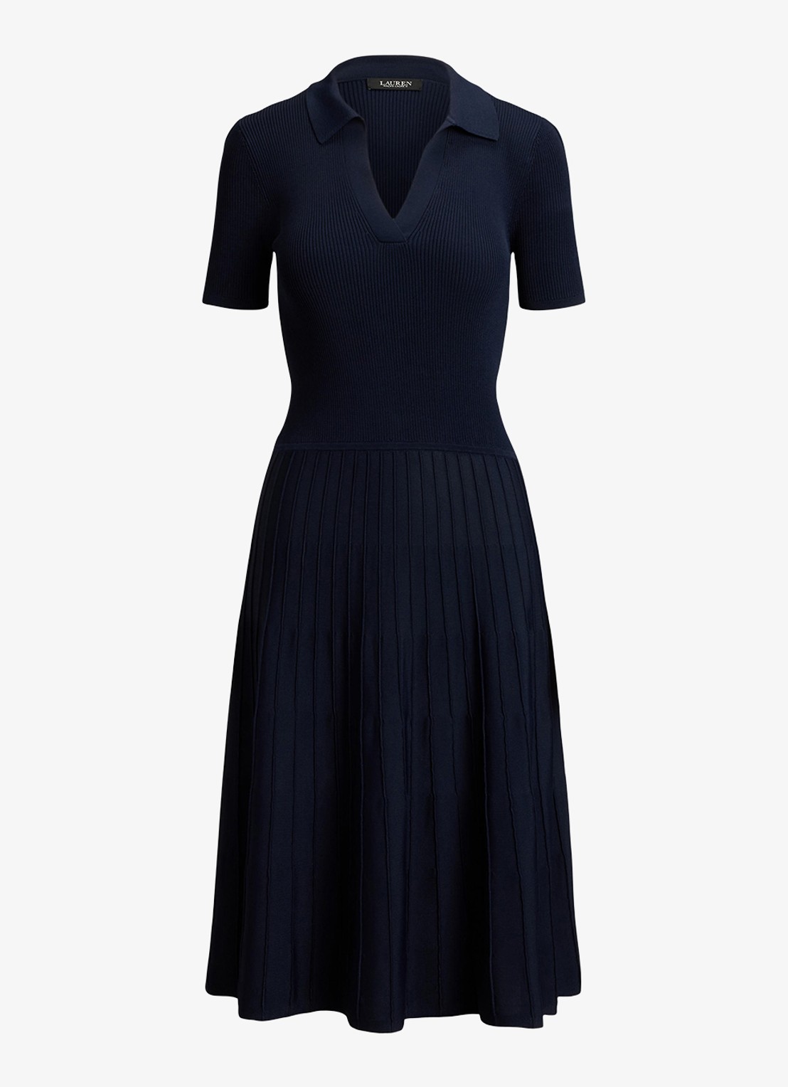 Ralph Lauren Midi jurk met ribstructuur - voorkant 3 donkerblauw