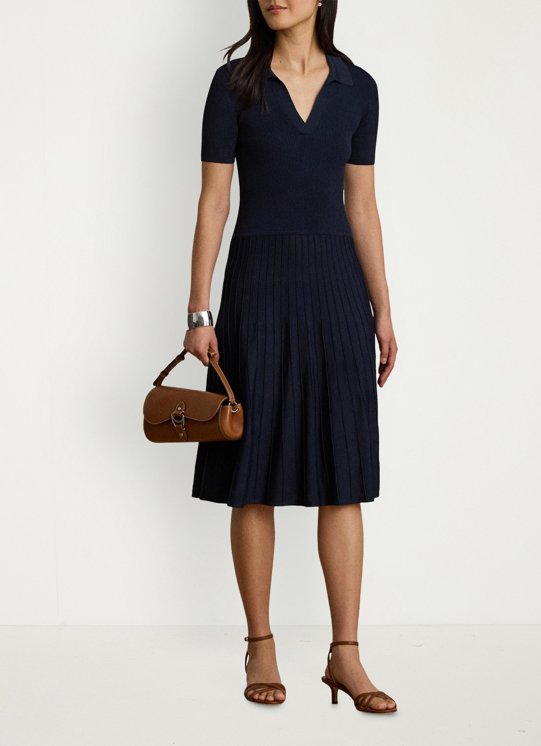 Ralph Lauren Midi jurk met ribstructuur - voorkant 4 donkerblauw