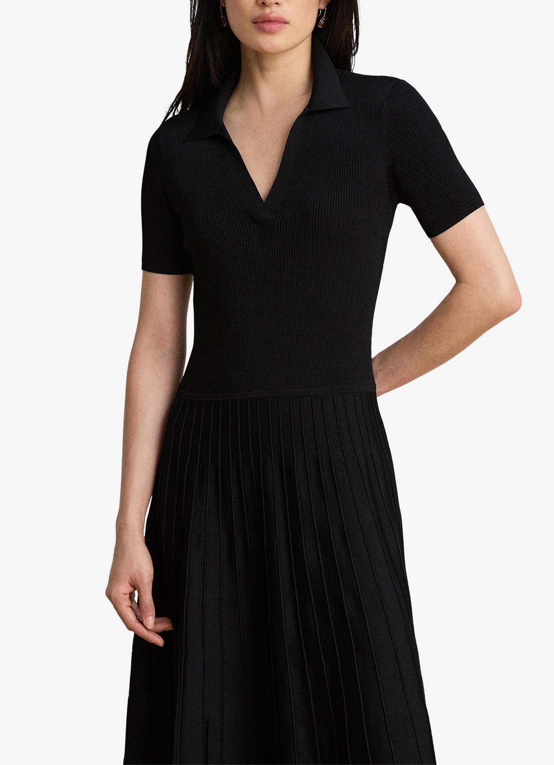 Ralph Lauren Midi jurk met ribstructuur - detail zwart