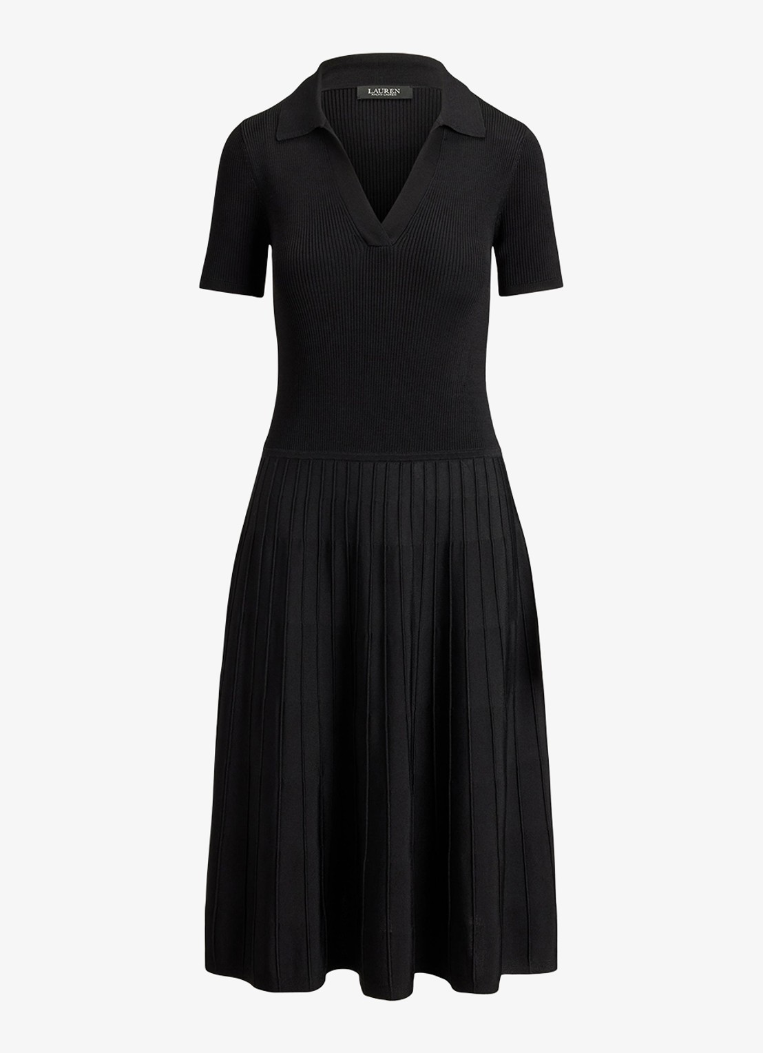 Ralph Lauren Midi jurk met ribstructuur - voorkant 3 zwart