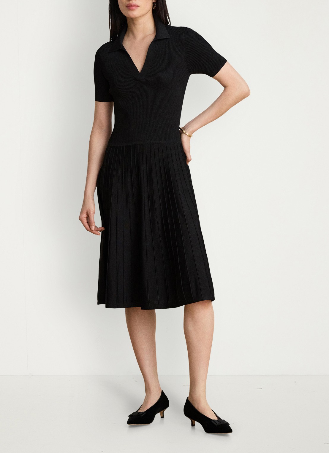 Ralph Lauren Midi jurk met ribstructuur - voorkant 4 zwart