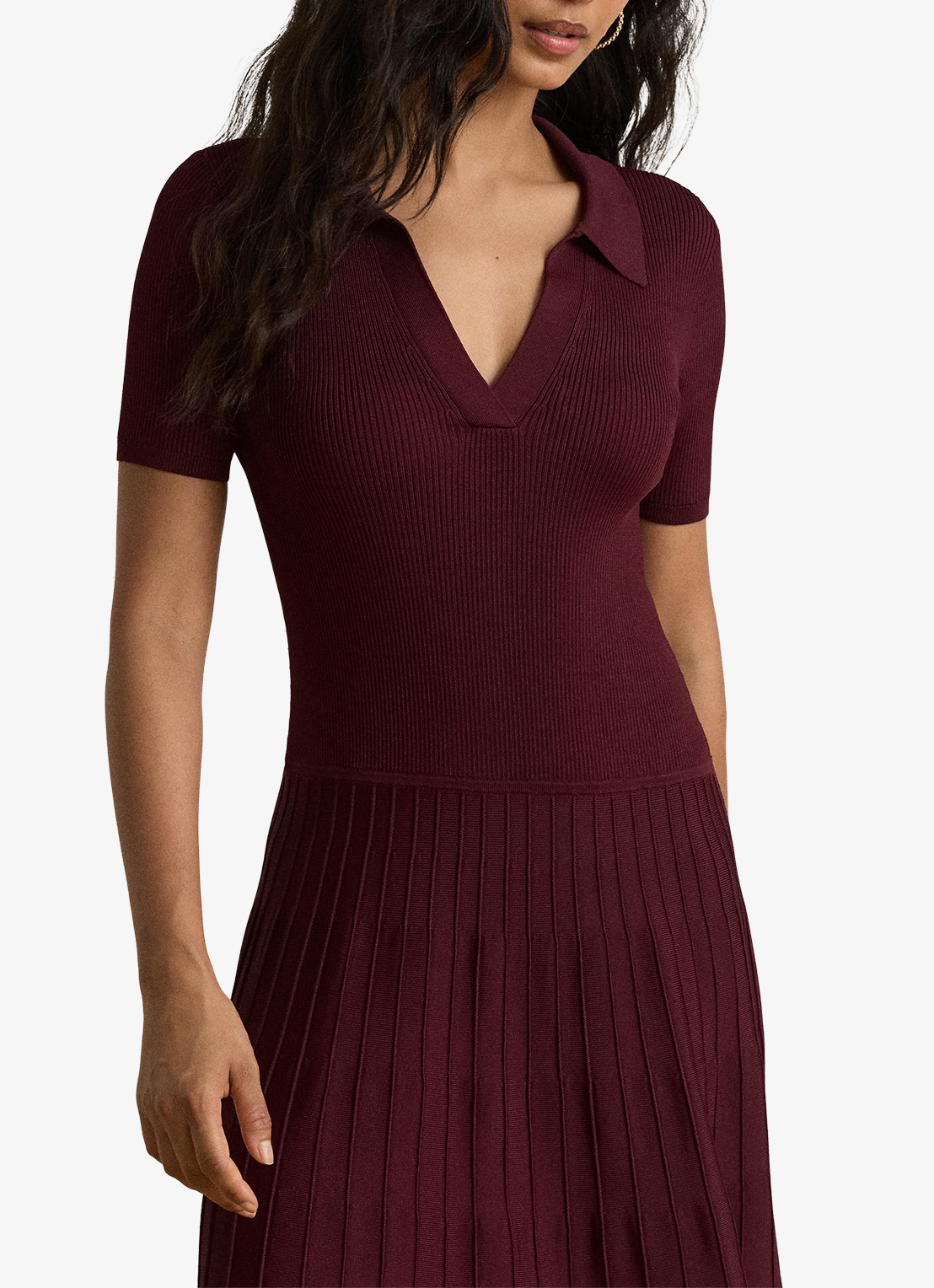 Ralph Lauren Midi jurk met ribstructuur - detail dark garnet / bordeauxrood