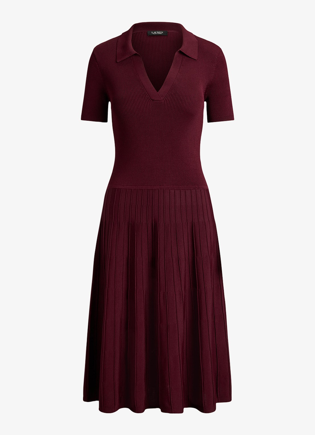 Ralph Lauren Midi jurk met ribstructuur - voorkant 4 dark garnet / bordeauxrood