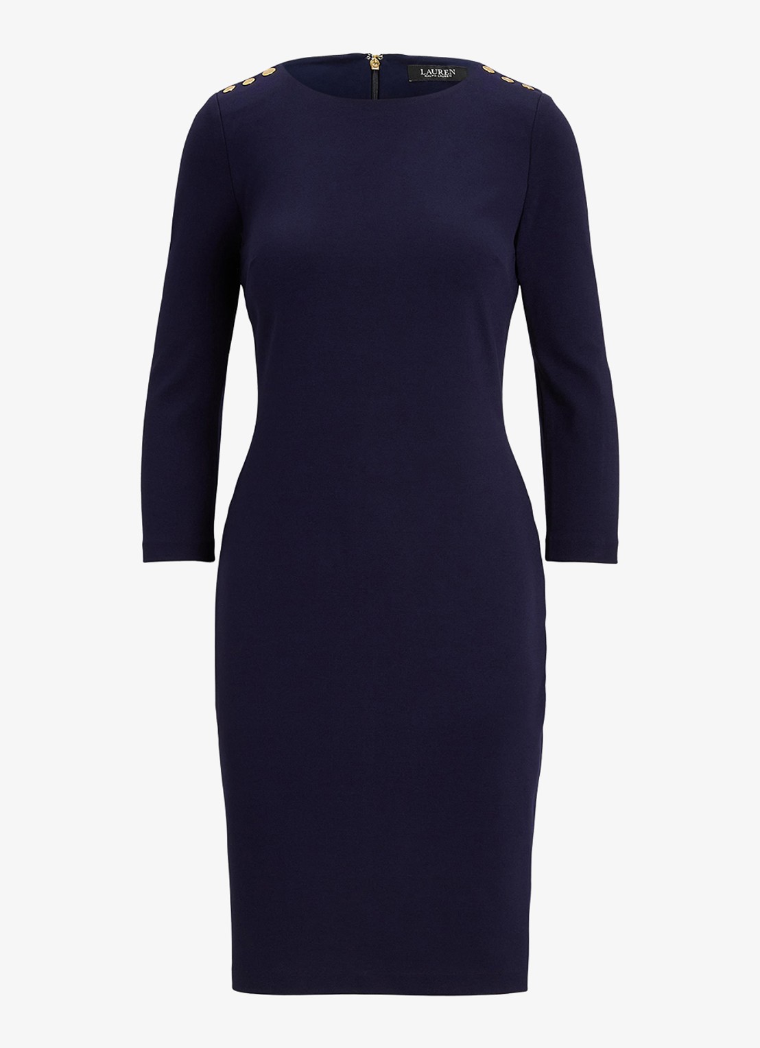 Ralph Lauren Midi jurk met sierknopen - voorkant middengrijs