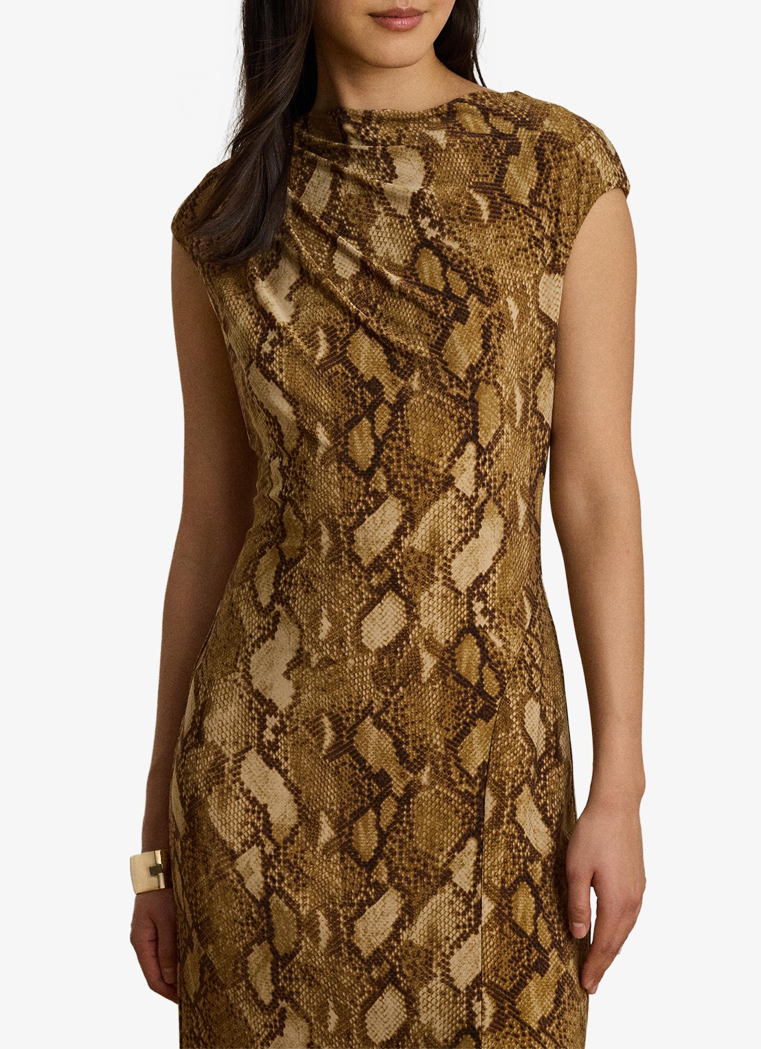 Ralph Lauren Midi jurk met slangenprint en split - detail 4 tan multi / beige