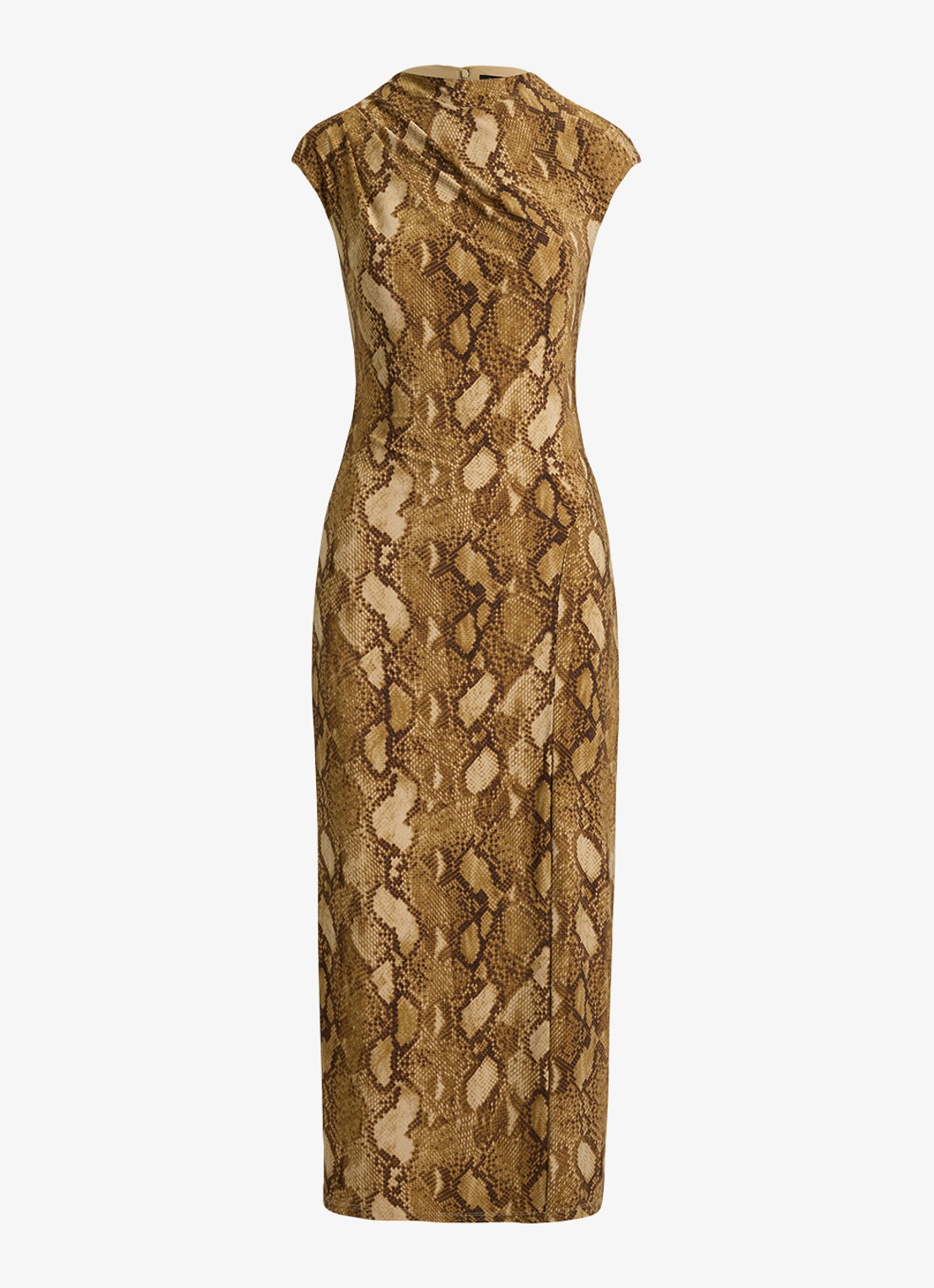 Ralph Lauren Midi jurk met slangenprint en split - voorkant tan multi / beige