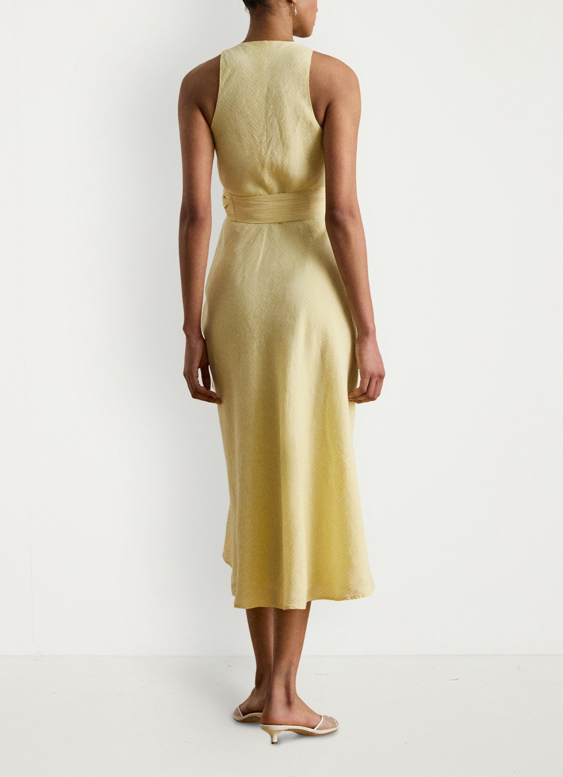 Ralph Lauren Midi jurk van linnen met streepprint - achterkant 5 yellow/white / geel