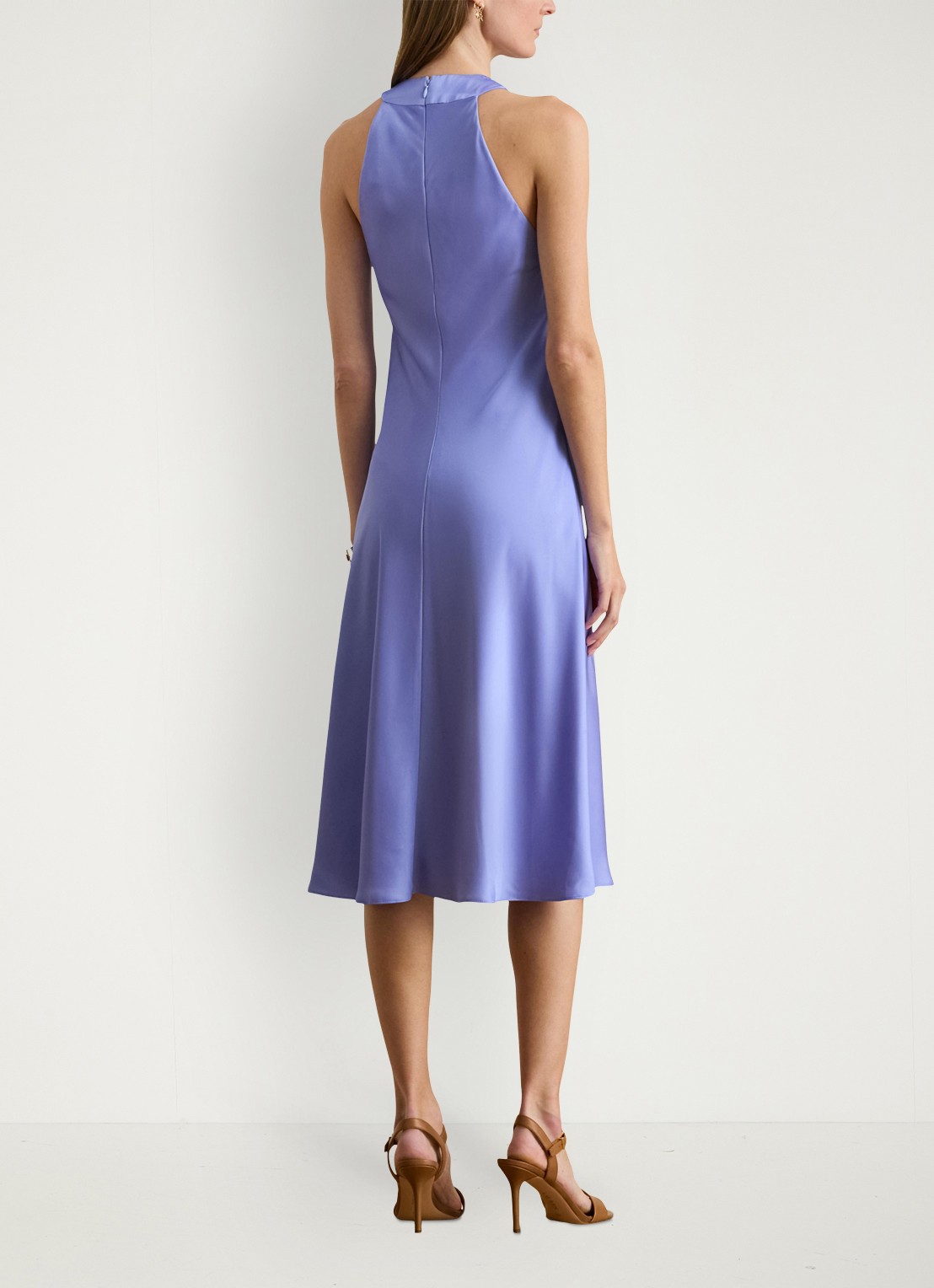 Ralph Lauren Midi jurk van satijn - achterkant 4 banker blue / lichtblauw
