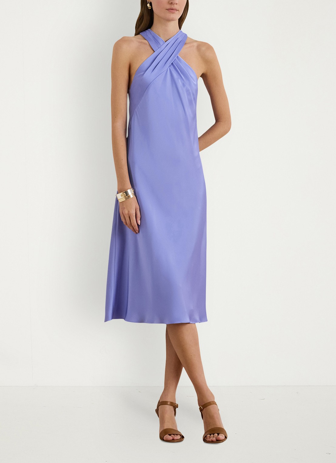 Ralph Lauren Midi jurk van satijn - detail banker blue / lichtblauw