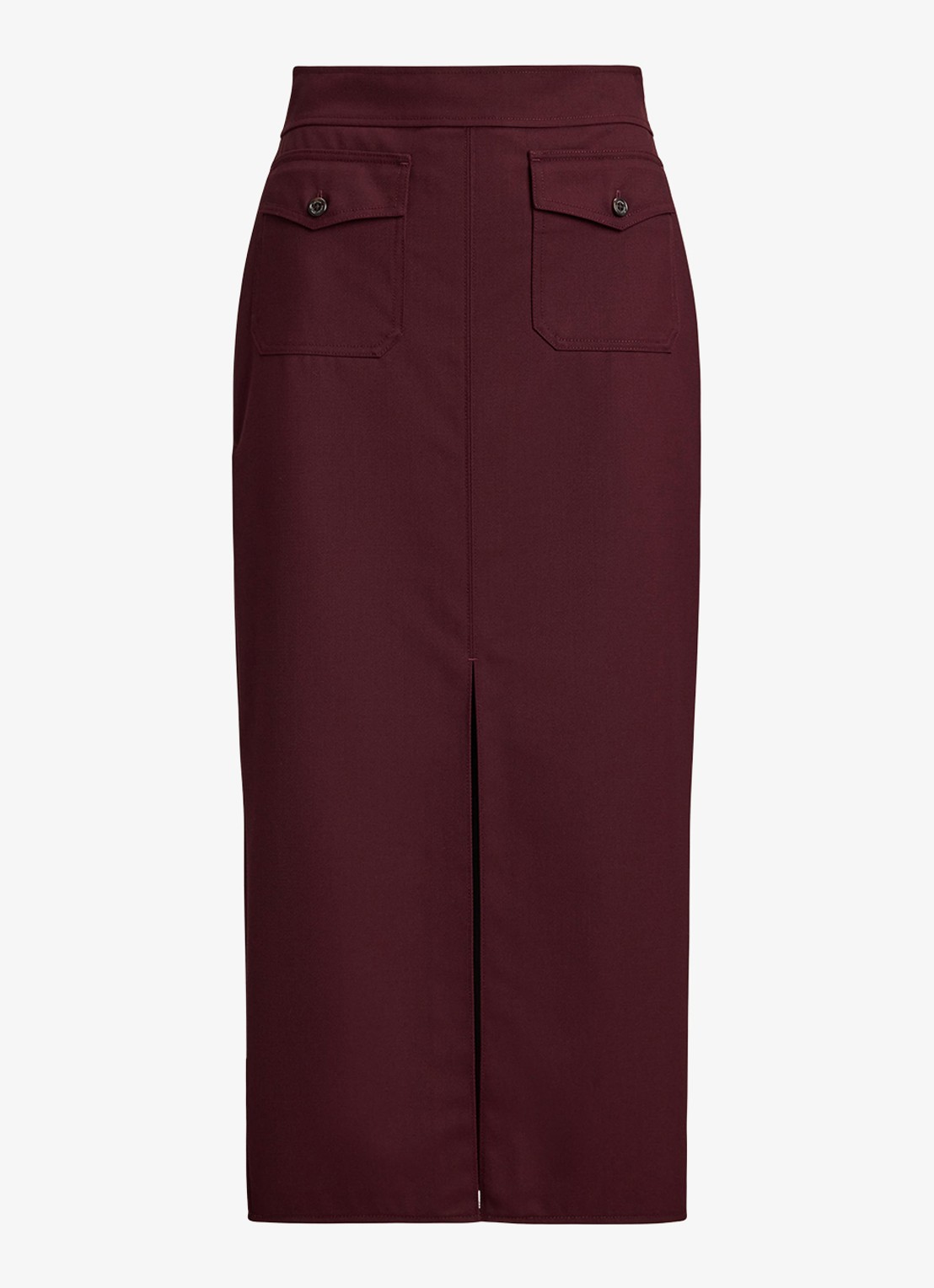 Ralph Lauren Midi kokerrok in wolblend met opstikzakken - voorkant dark garnet / bordeauxrood