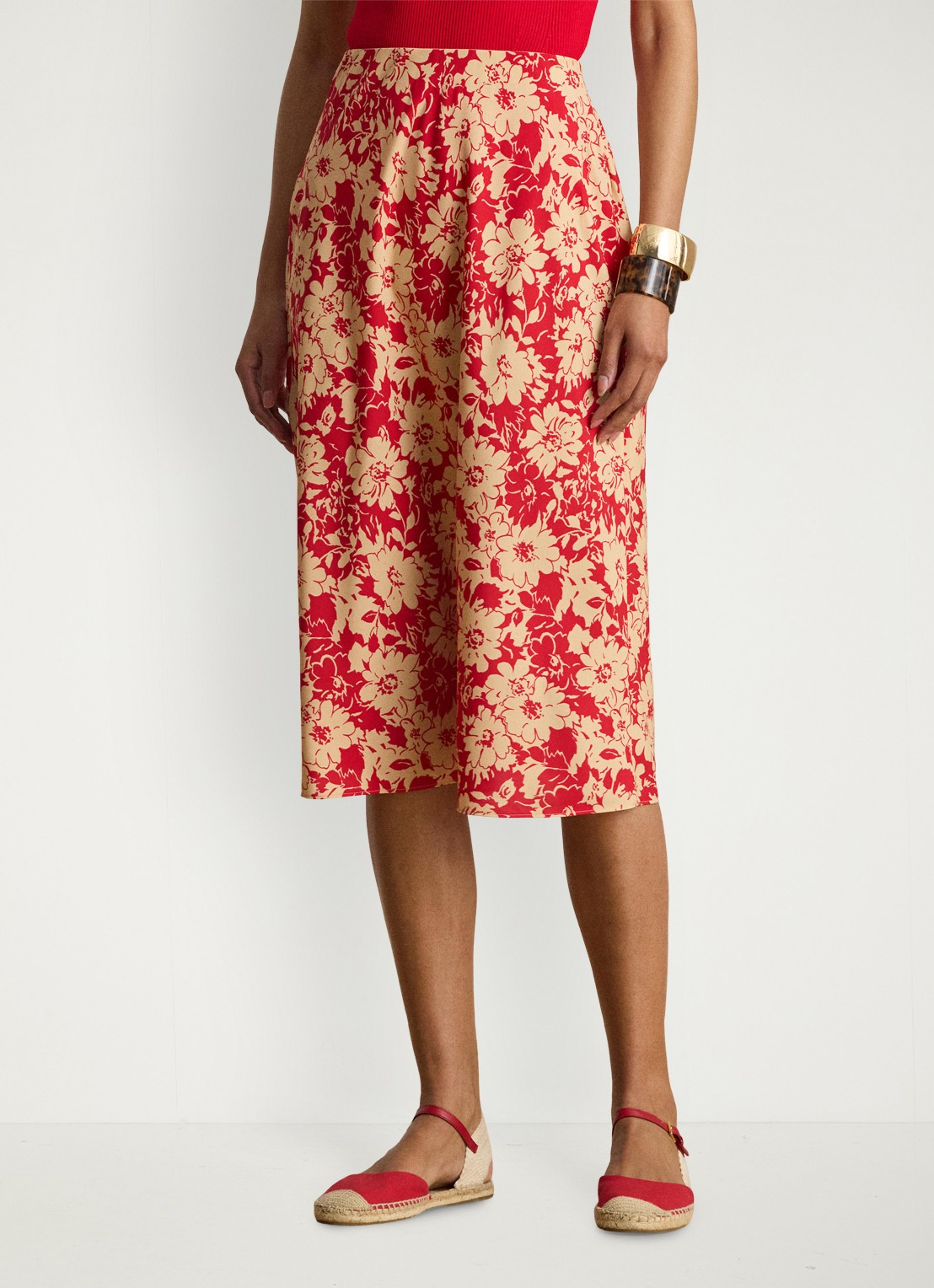 Ralph Lauren Midi rok met bloemenprint - detail 3 red tan / rood