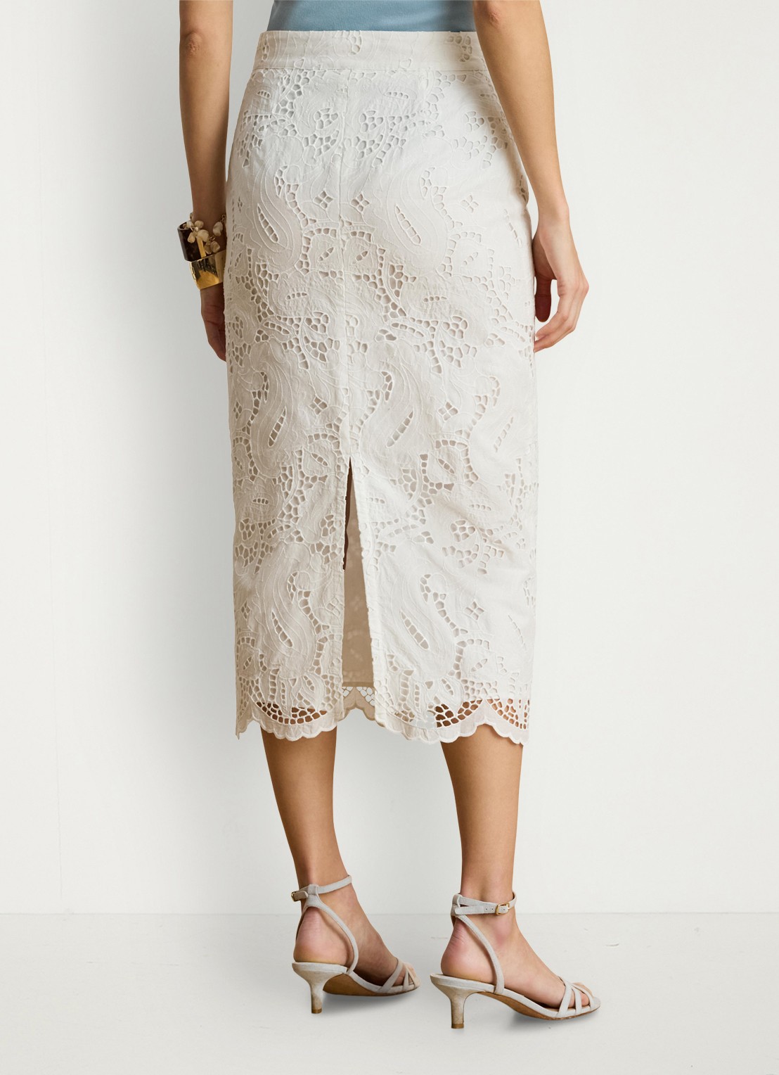 Ralph Lauren Midi rok met broderie - achterkant wit