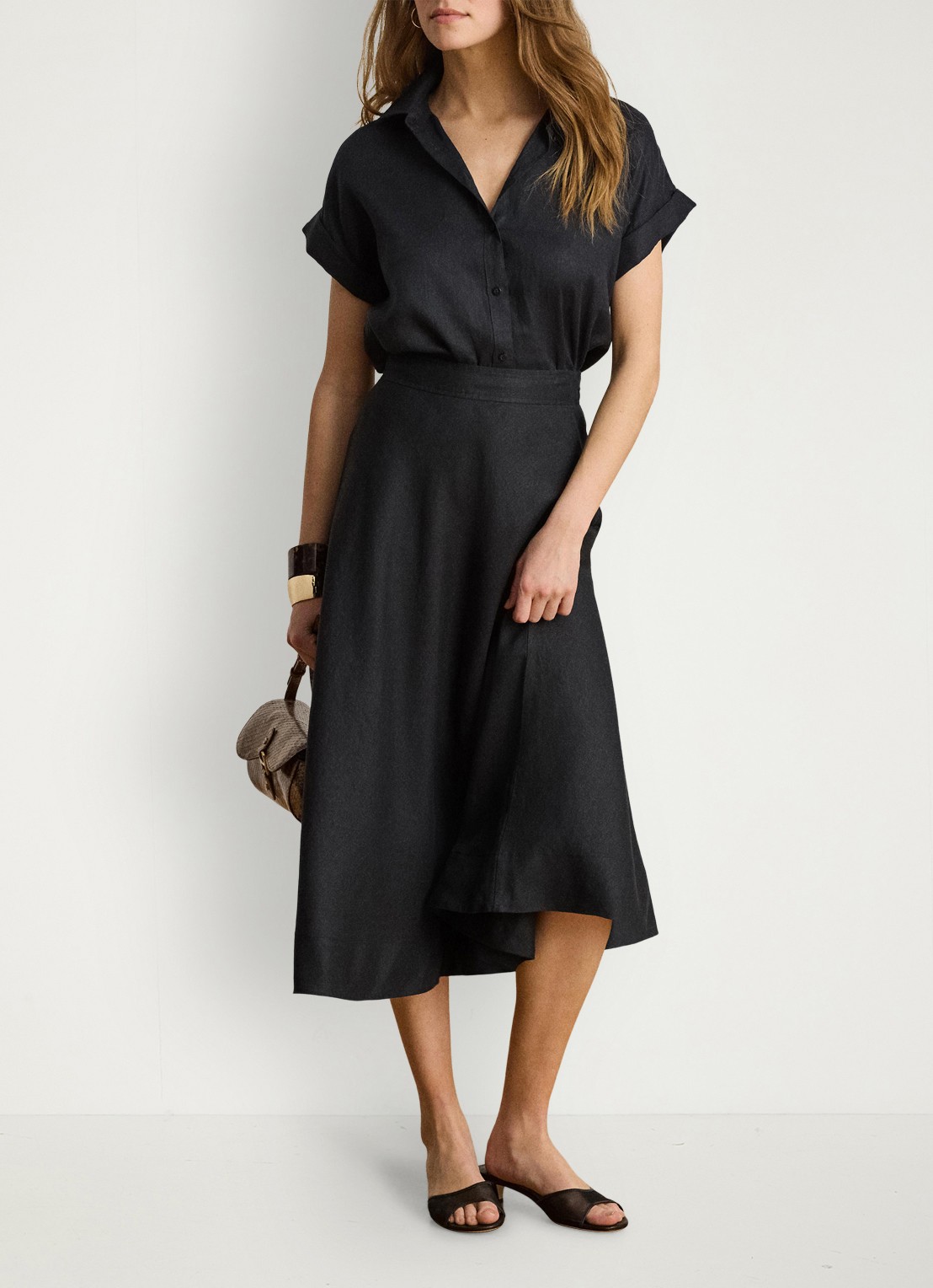 Ralph Lauren Midi rok met plooidetail - voorkant 3 zwart