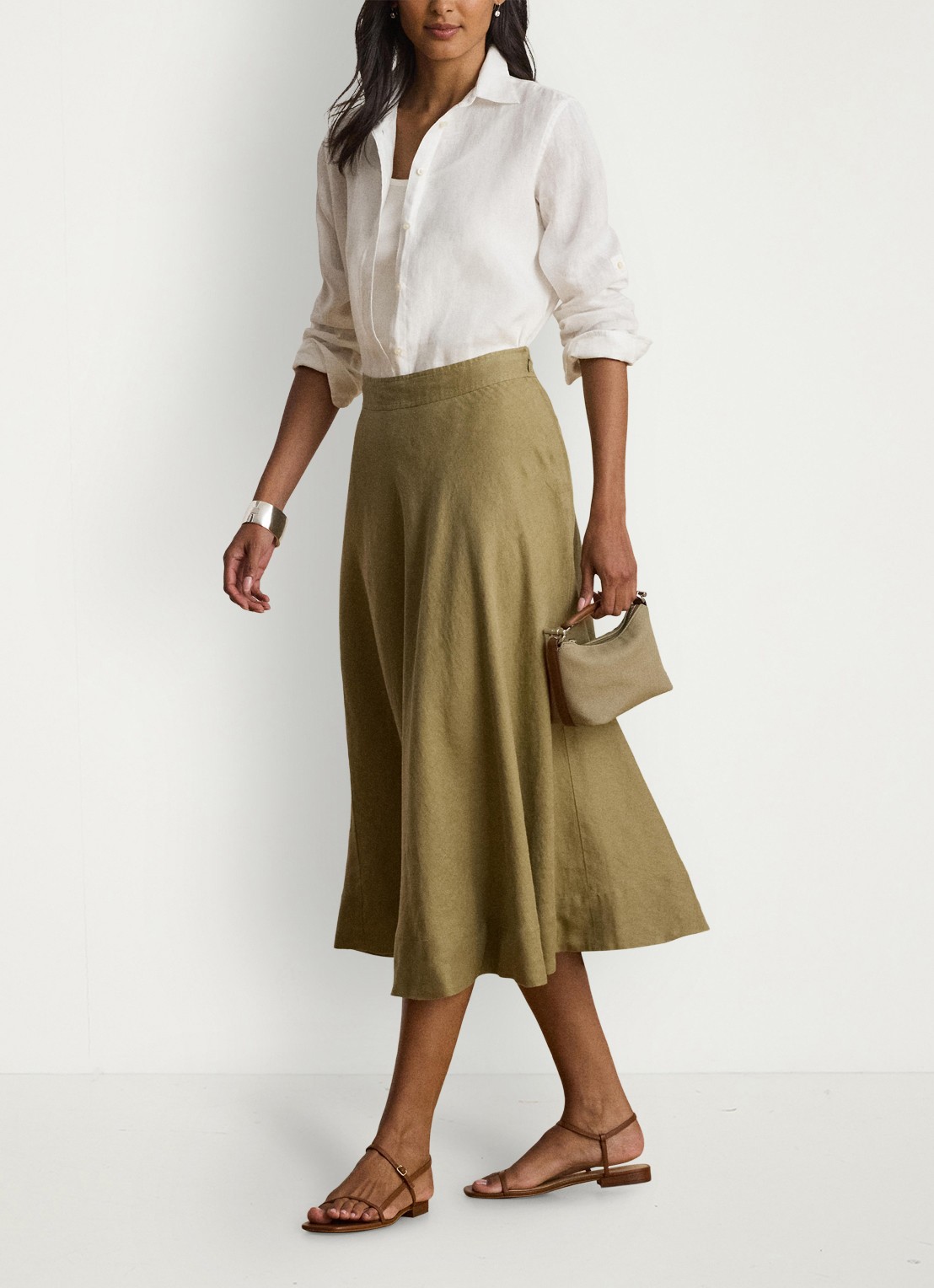Ralph Lauren Midi rok met plooidetail - voorkant 2 light agave / groen