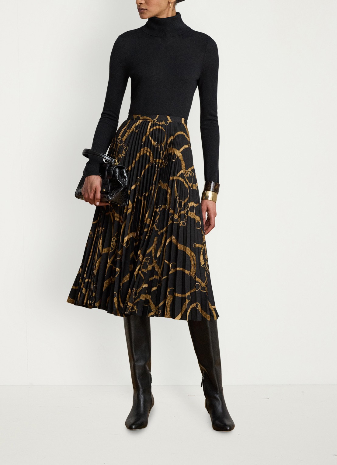 Ralph Lauren Midi rok met print - voorkant 2 black/tan / zwart