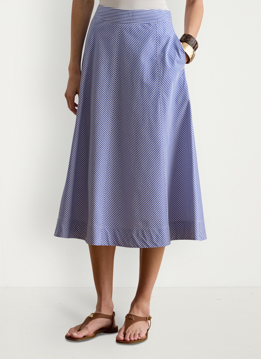 Ralph Lauren Midi rok met streepprint met steekzakken - detail 3 blue / blauw