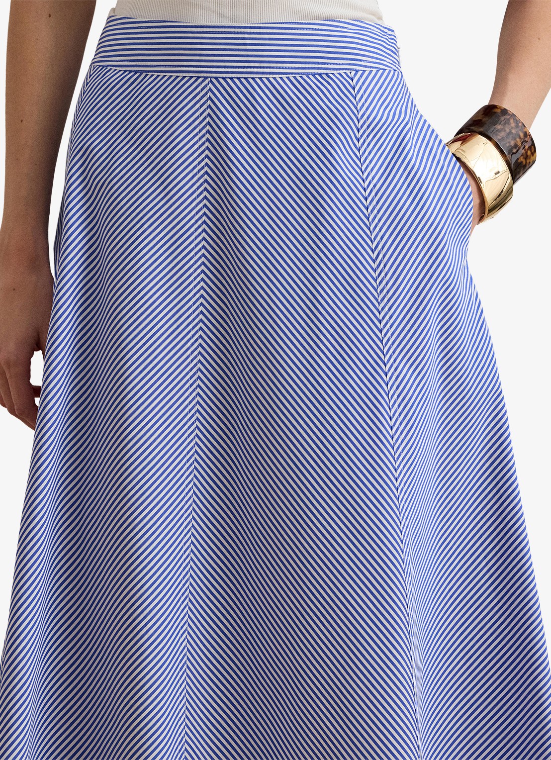 Ralph Lauren Midi rok met streepprint met steekzakken - detail 4 blue / blauw