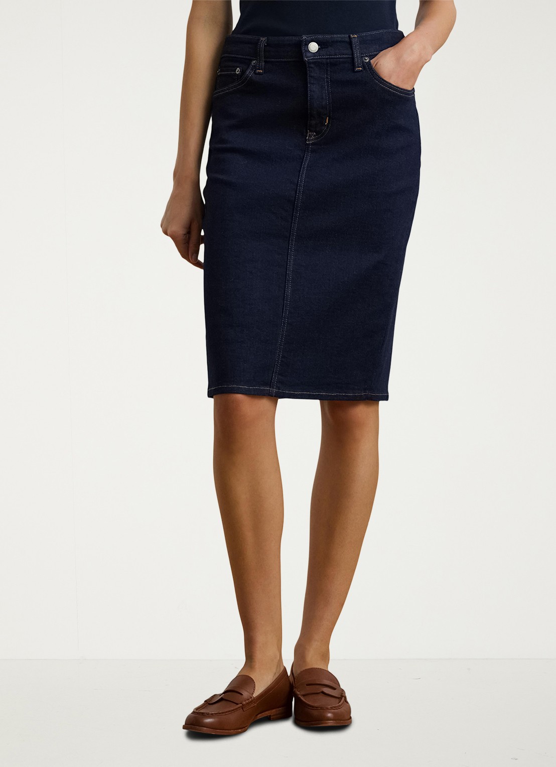 Ralph Lauren Midi rok van chambray - detail 4 rinse wash / indigo