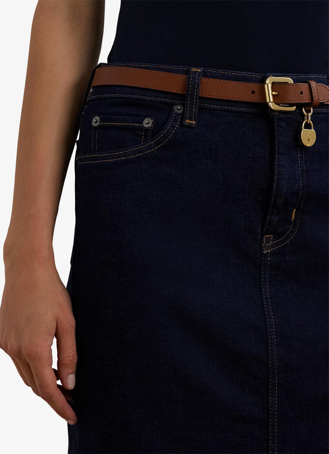 Ralph Lauren Midi rok van chambray - detail 5 rinse wash / indigo