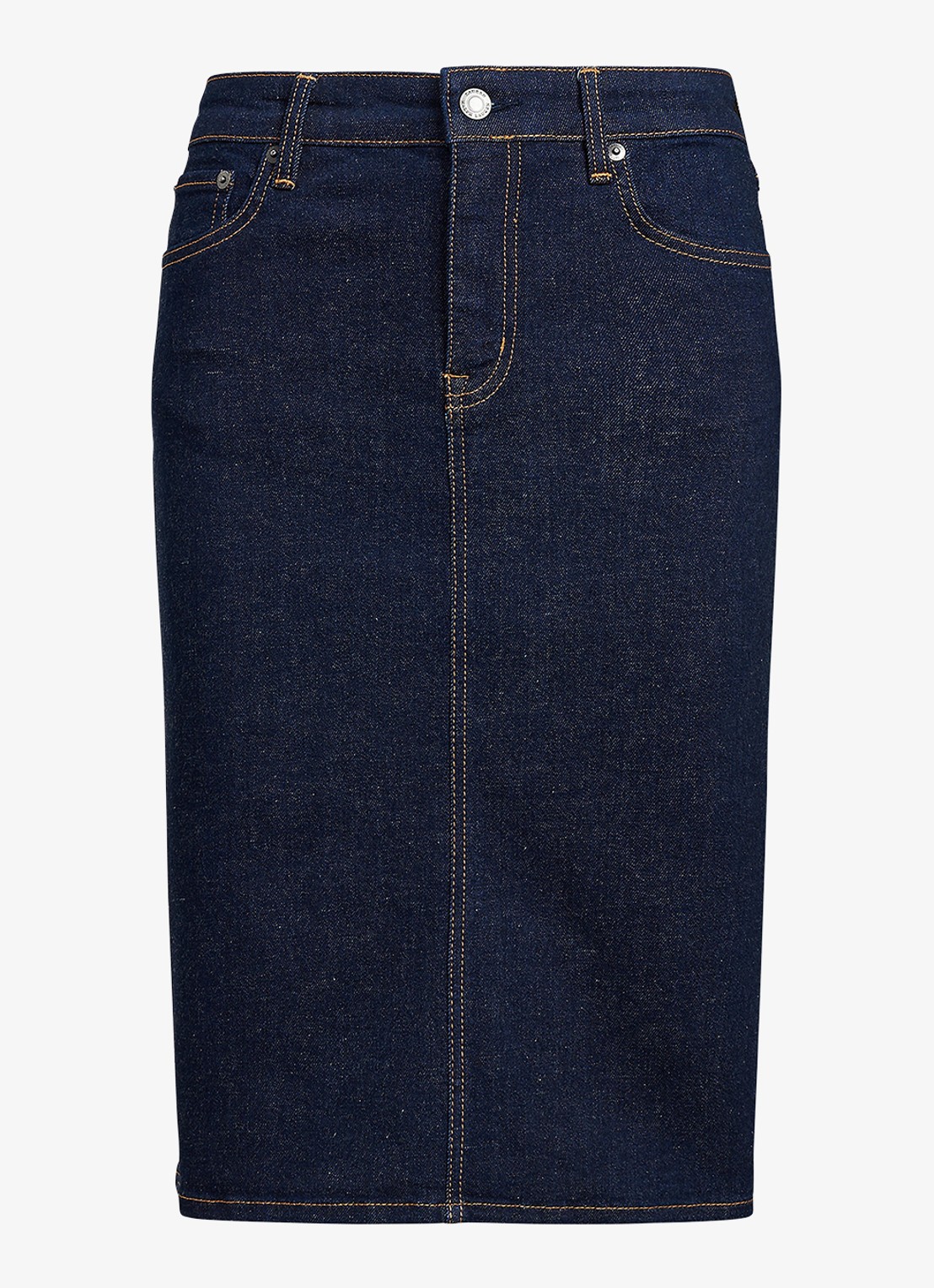Ralph Lauren Midi rok van chambray - voorkant rinse wash / indigo