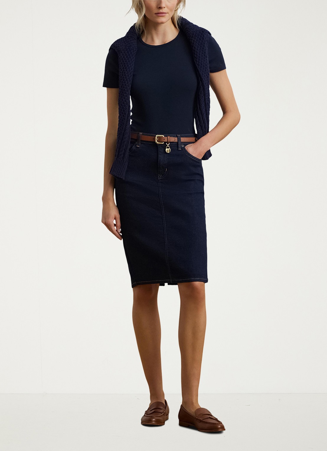 Ralph Lauren Midi rok van chambray - voorkant 2 rinse wash / indigo