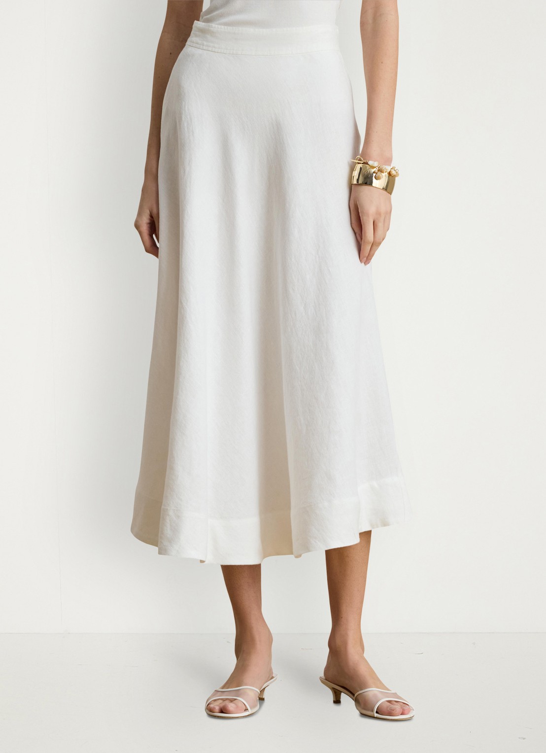 Ralph Lauren Midi rok van linnen - detail 4 wit
