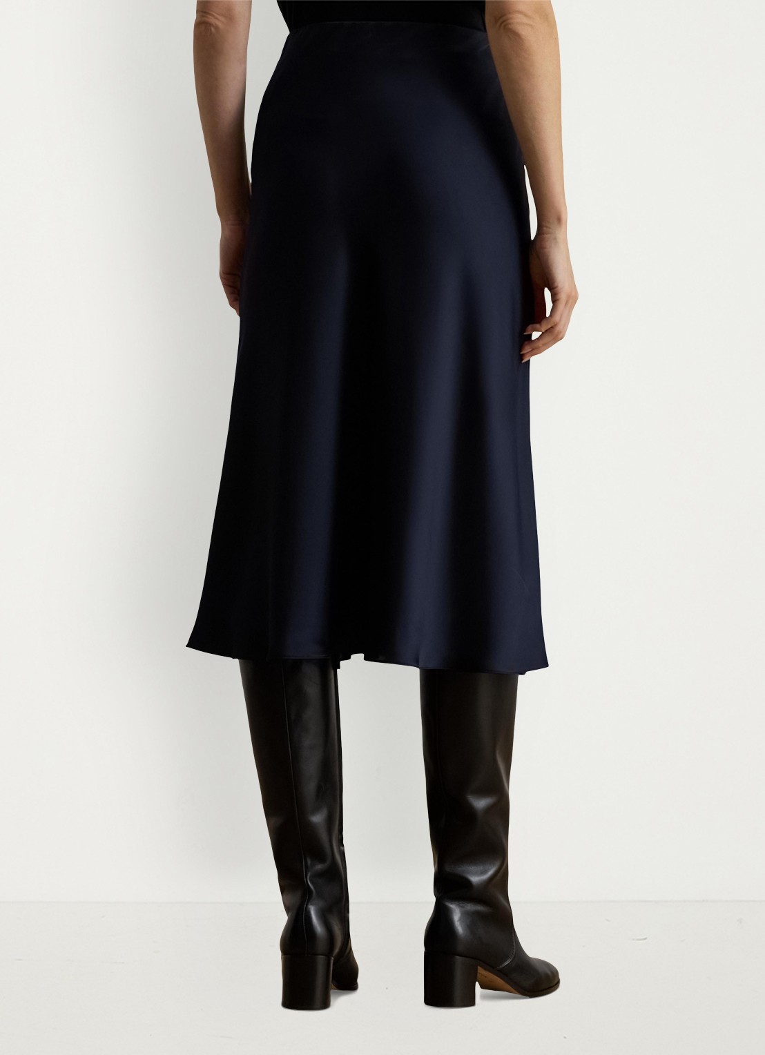 Ralph Lauren Midi rok van satijn - achterkant 3 donkerblauw