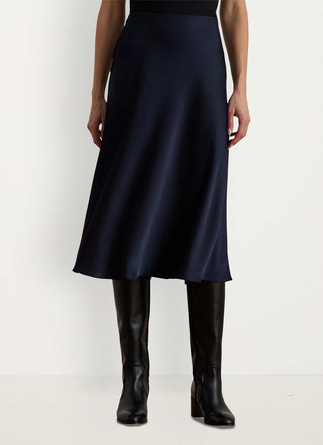 Ralph Lauren Midi rok van satijn - detail 4 donkerblauw