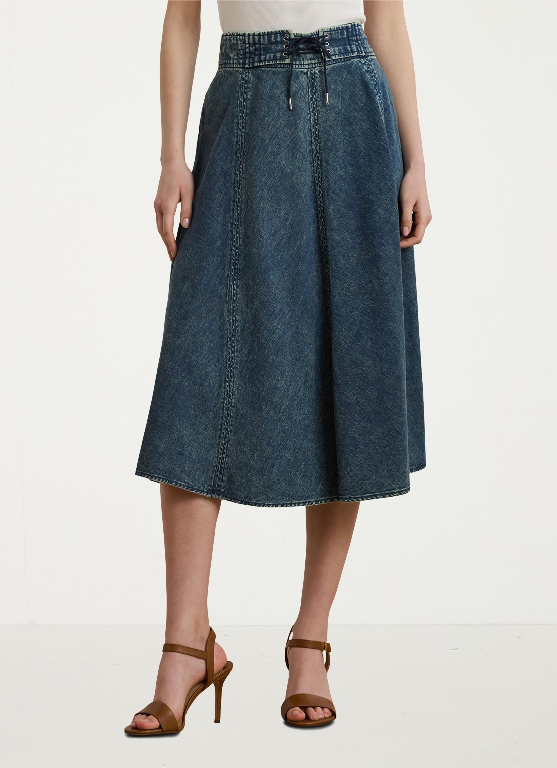 Ralph Lauren Midi spijkerrok met trekkoord - detail denim