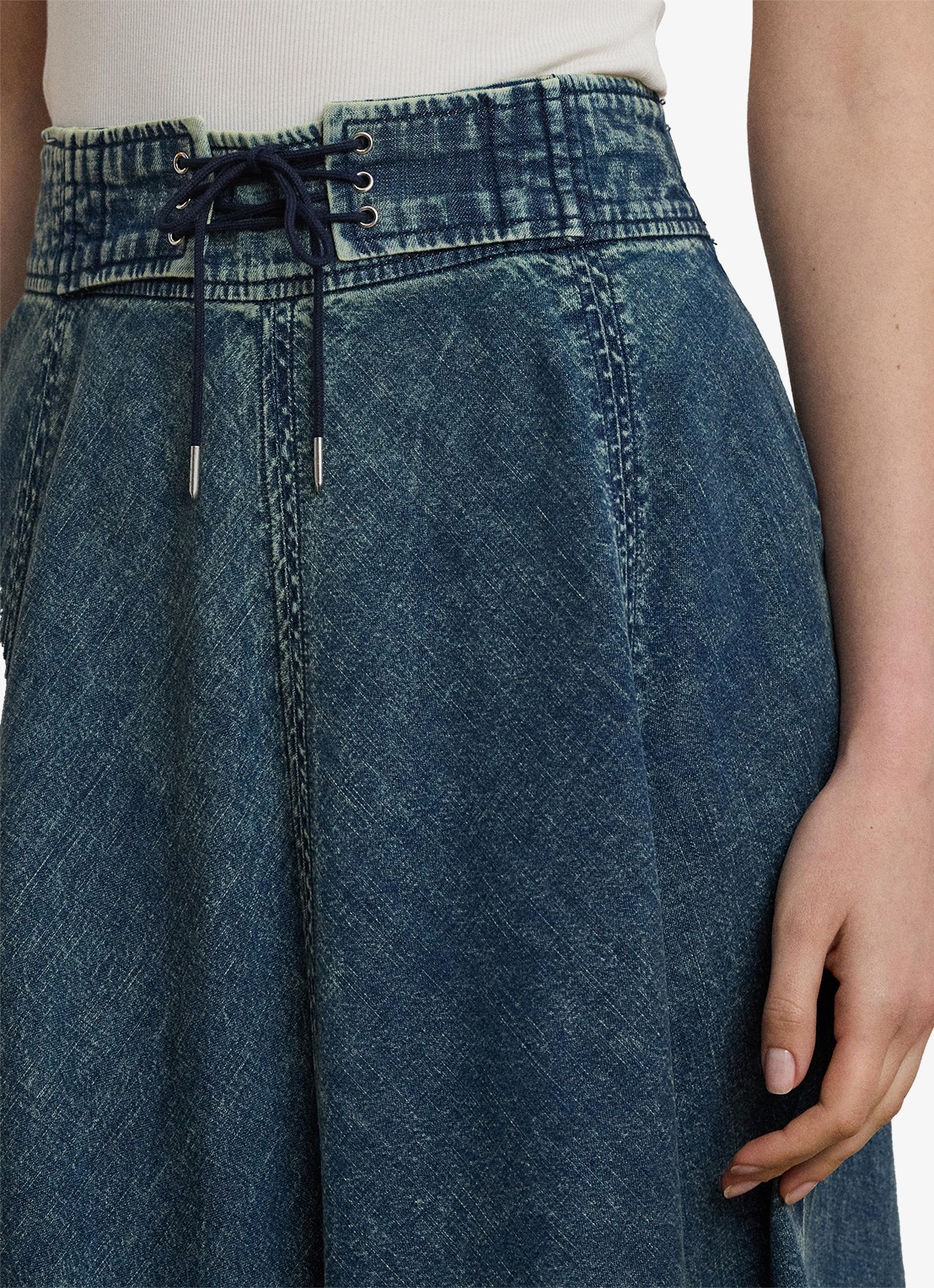 Ralph Lauren Midi spijkerrok met trekkoord - detail 2 denim