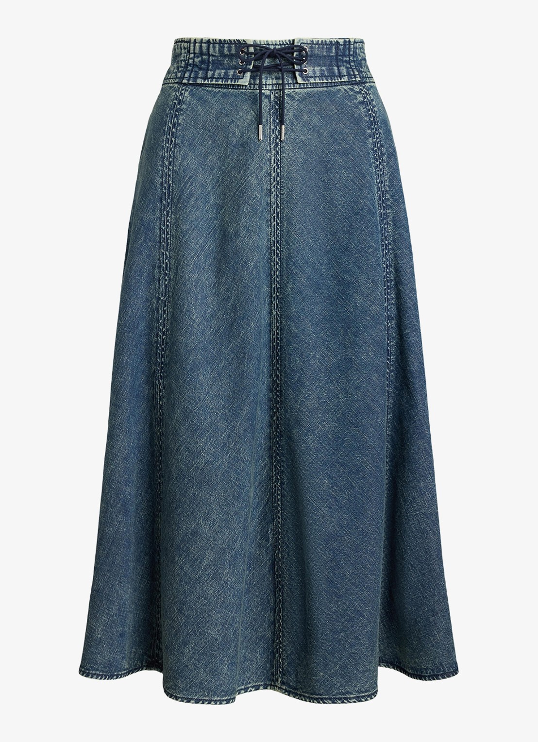 Ralph Lauren Midi spijkerrok met trekkoord - voorkant 3 denim