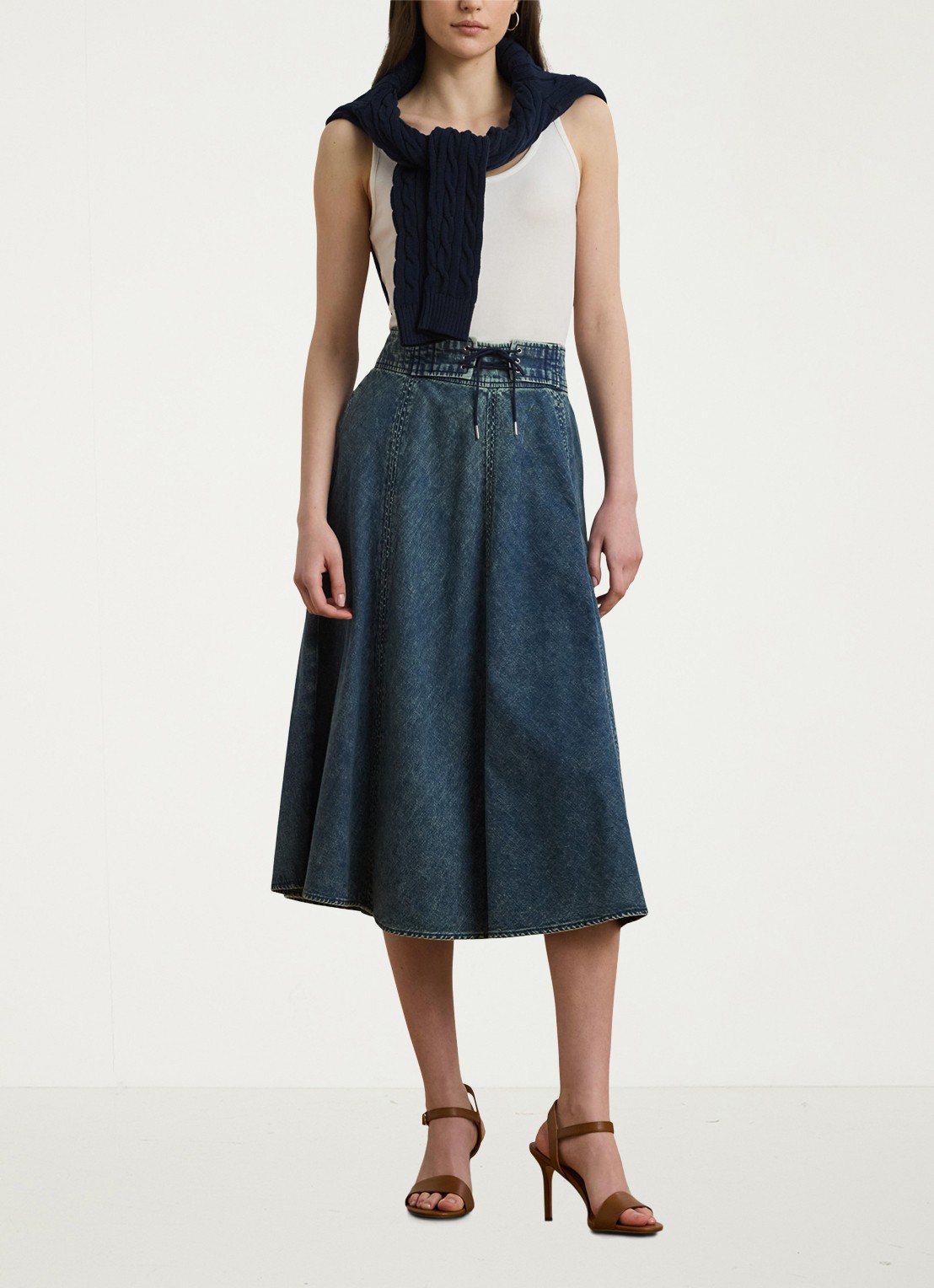 Ralph Lauren Midi spijkerrok met trekkoord - voorkant 4 denim