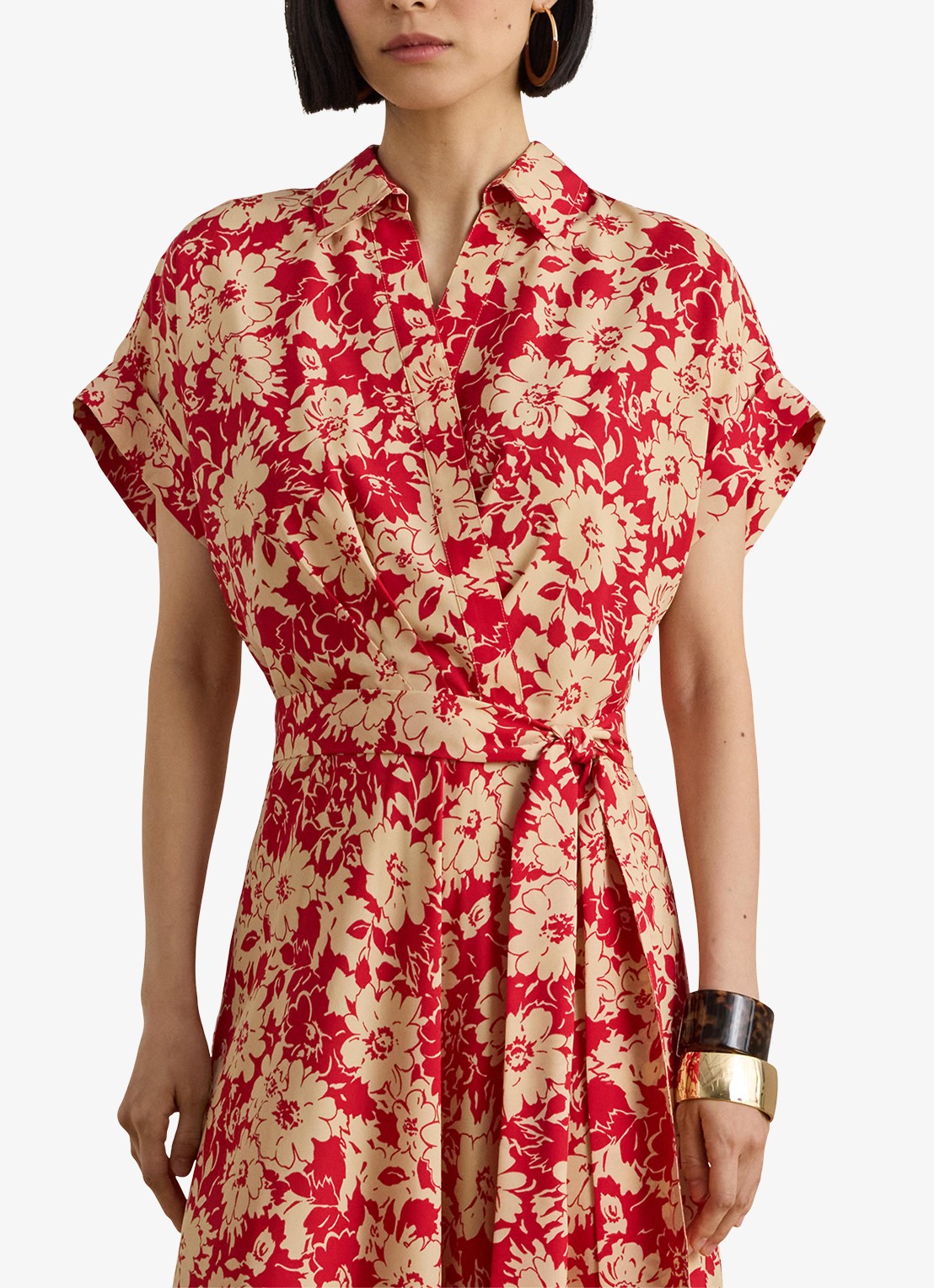 Ralph Lauren Midi tuniekjurk met bloemenprint - detail 3 red tan / rood
