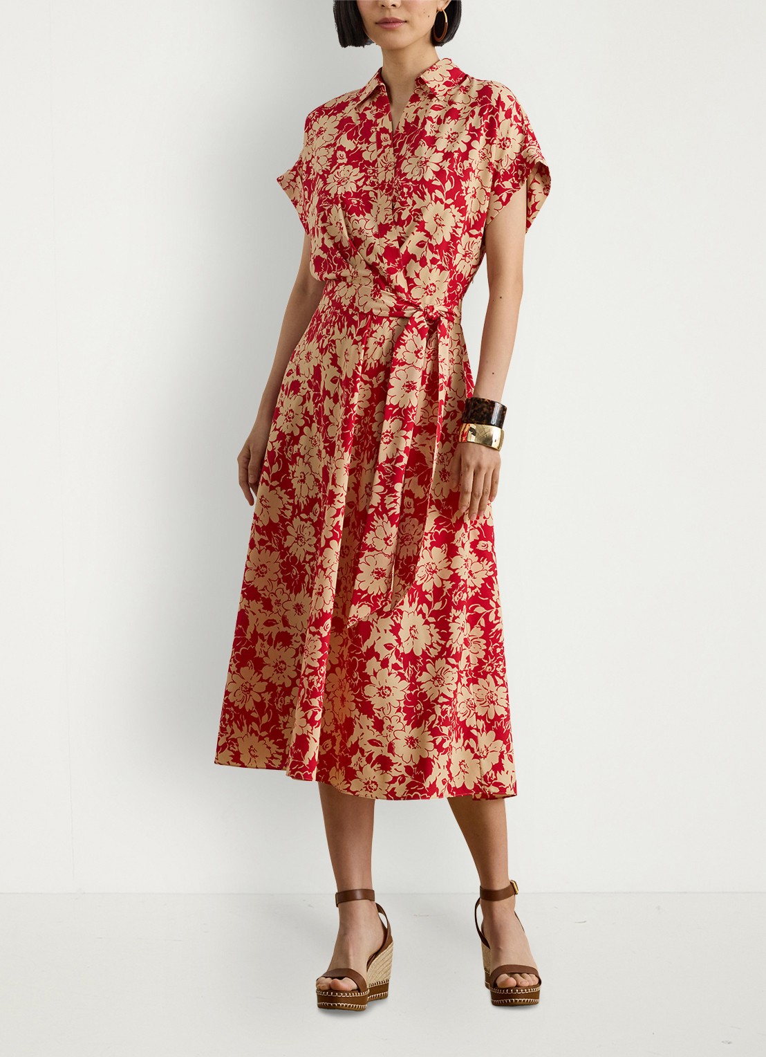 Ralph Lauren Midi tuniekjurk met bloemenprint - voorkant 2 red tan / rood