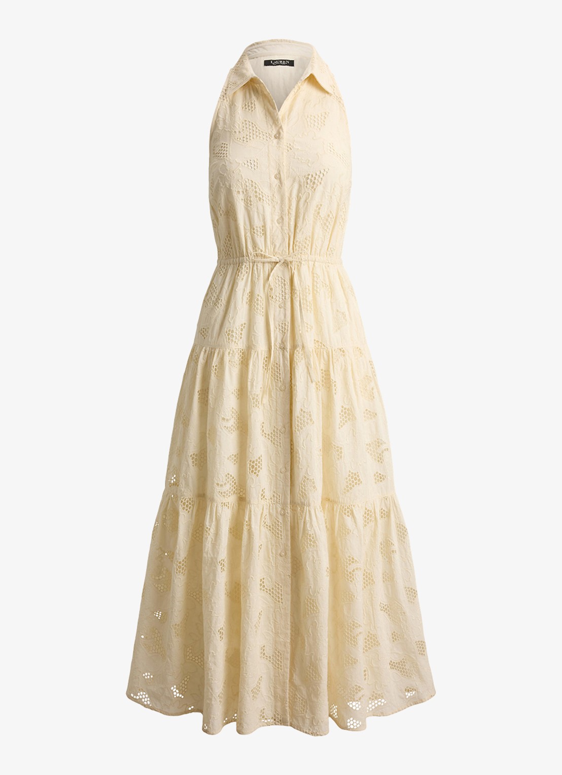 Ralph Lauren Midi tuniekjurk met broderie - voorkant creme